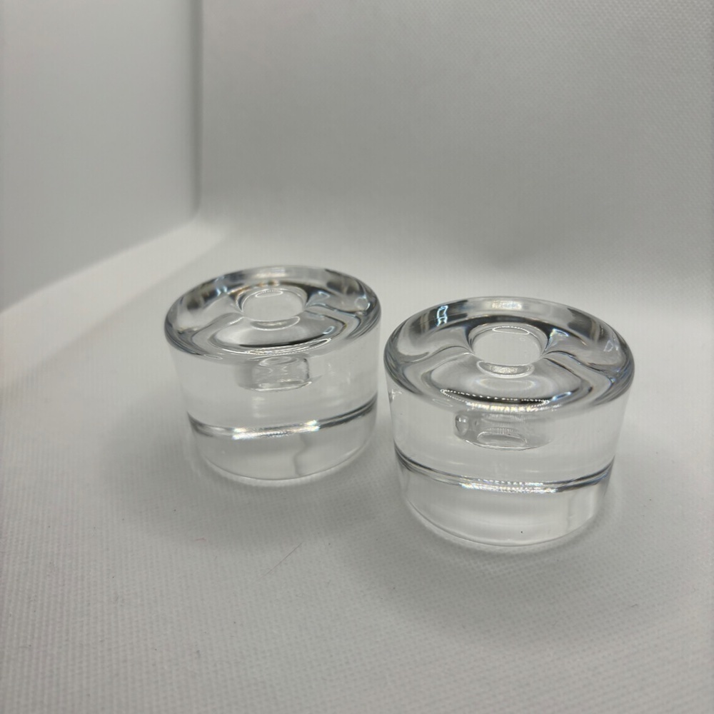 Orrefors Swedish Crystal Glass Puck Candlestick Holder, 2pc set, Signed, Vintage - Picture 4 of 7